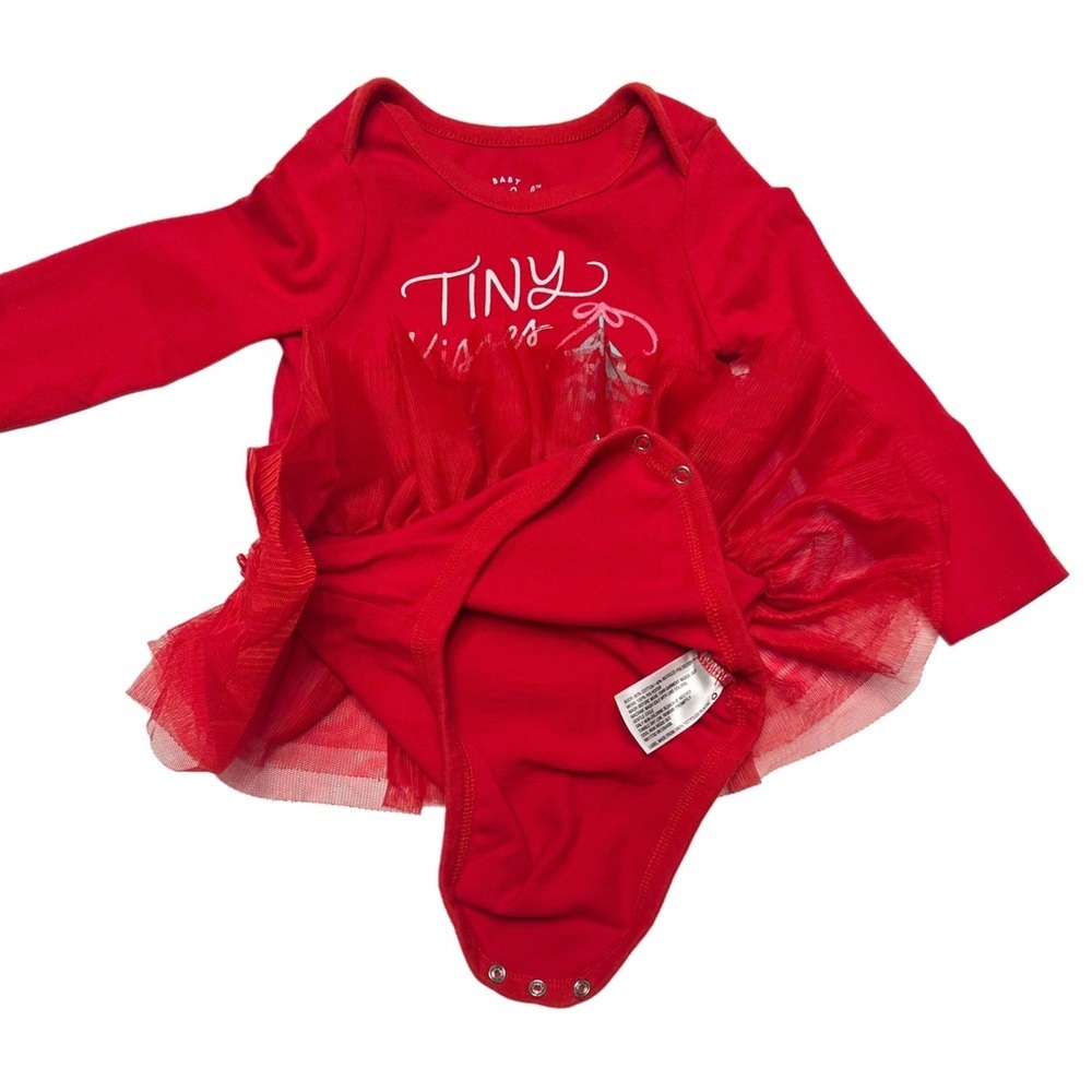 Cat & Jack Baby Girl Red Long Sleeve Christmas Holiday Bodysuit | Size 12 Month - Picture 5 of 5
